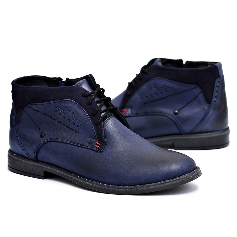 Polbut Boots Homme Cuir Chauffé Fourrure Bleu Marine Lotta