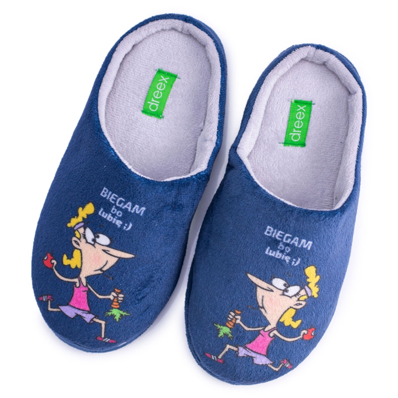 Pantoufles Dreex Plush Bleu Marine Pour Femmes Je Cours Parce Que J'aime
