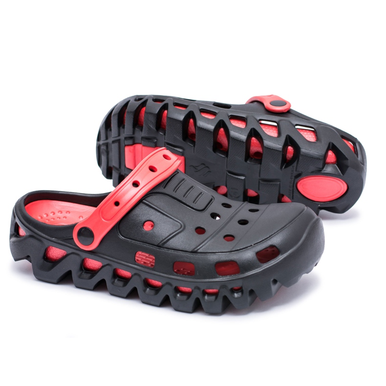 Flameshoes Pantoufles légères de jardin pour hommes noires Kroks Eva le noir rouge