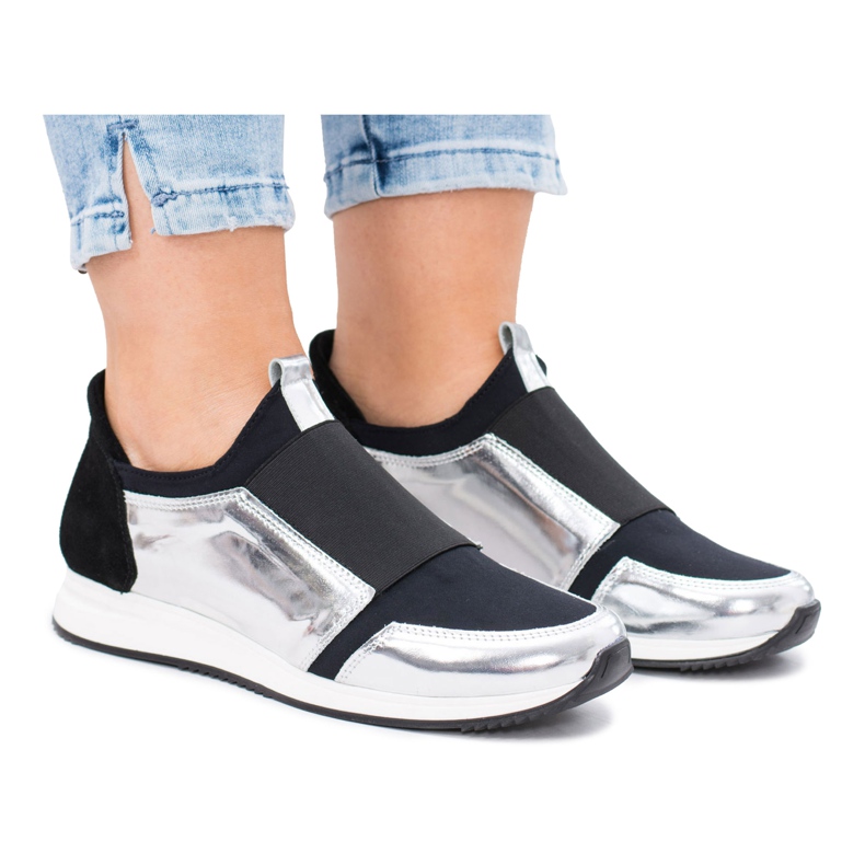 Butmil Chaussures de sport à enfiler en cuir naturel Selavi le noir gris