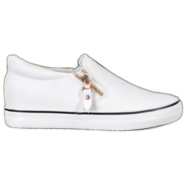SHELOVET Slipons Blancs Avec Une Fermeture Éclair