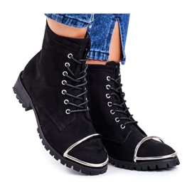 Bottes pour femmes Lu Boo Black Suede Workers avec un cadre en acier Jacksy noir