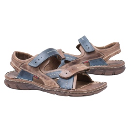 Joker Sandales en cuir marron pour hommes avec velcro Jeremi brun