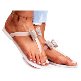 LU BOO Chaussons Femme Blanc Meliski avec Noeud Paillettes Morello