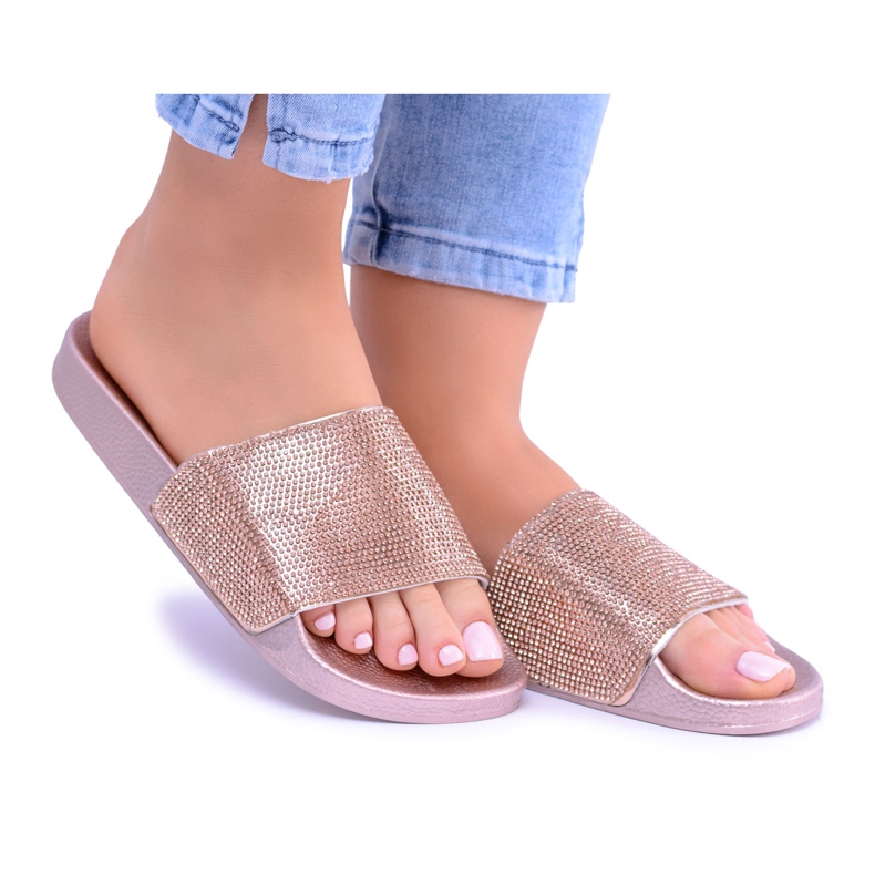 LU BOO Pantoufles Pour Femmes Avec Oxyde De Zirconium LadyCristal Or Rose jaune LU BOO Pantoufles Pour Femmes Avec Oxyde De Zirconium LadyCristal Or Rose jaune