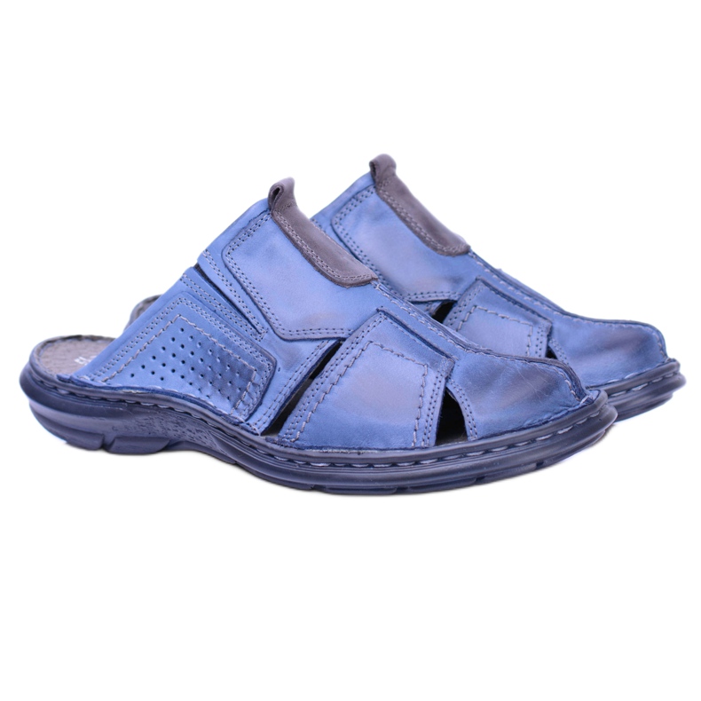 Polbut Pantoufles Milanos en cuir pour hommes bleu marine