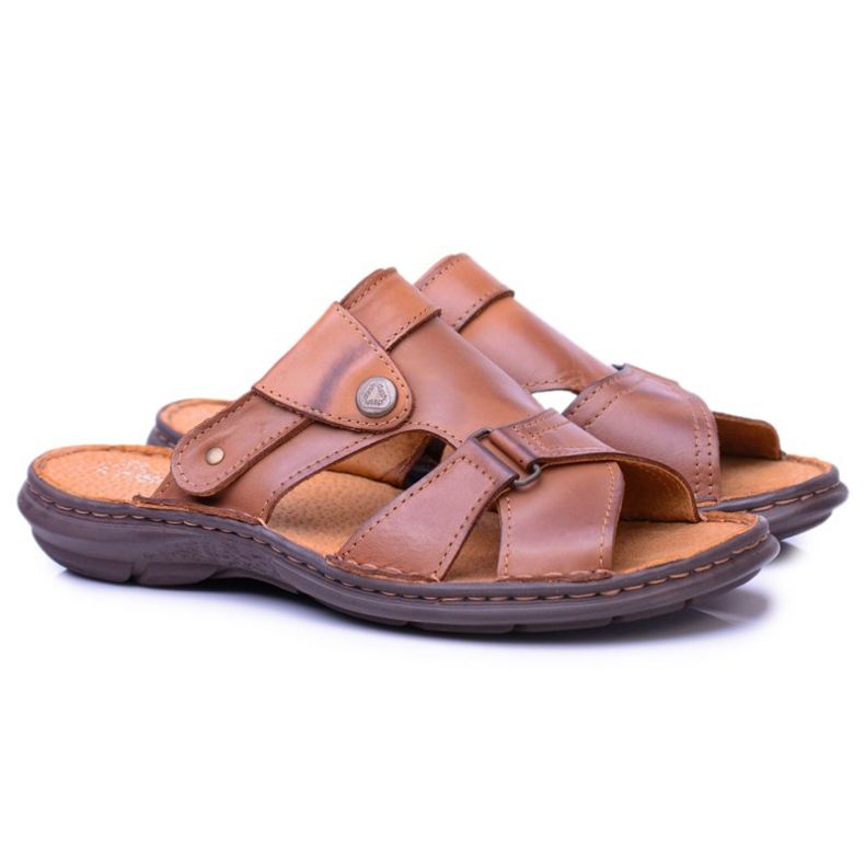 Polbut Pantoufles Homme Marron Sandales Hideki cuir brun