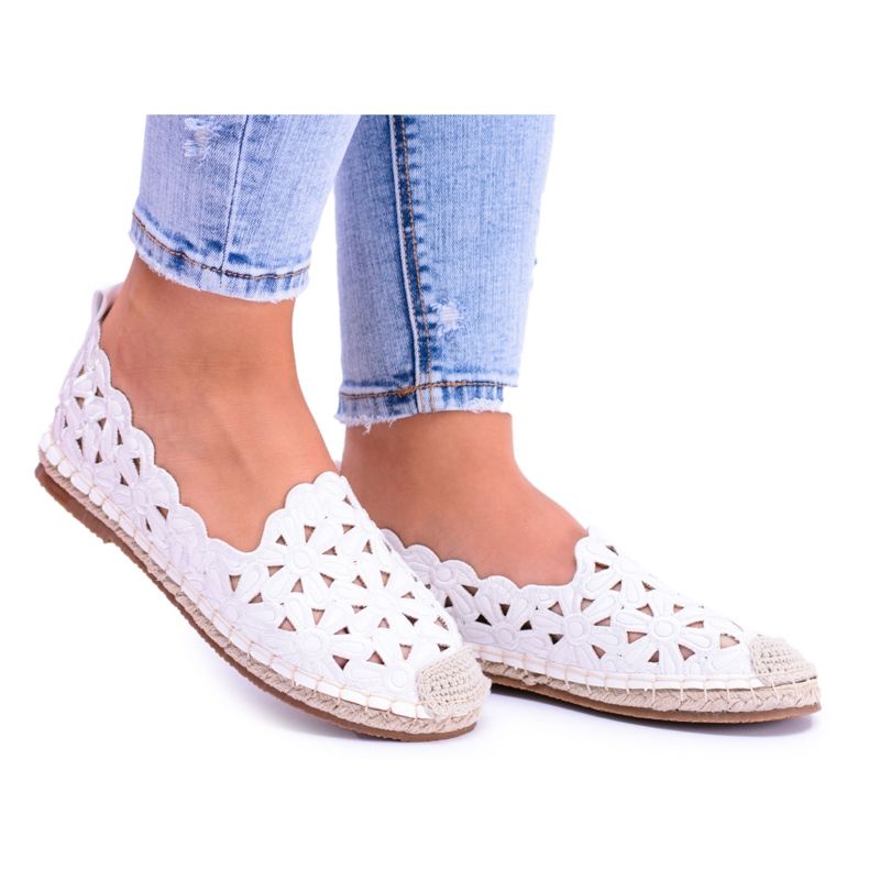 Lu Boo Ballerines Femme Espadrilles Blanches Fleurs Macarena