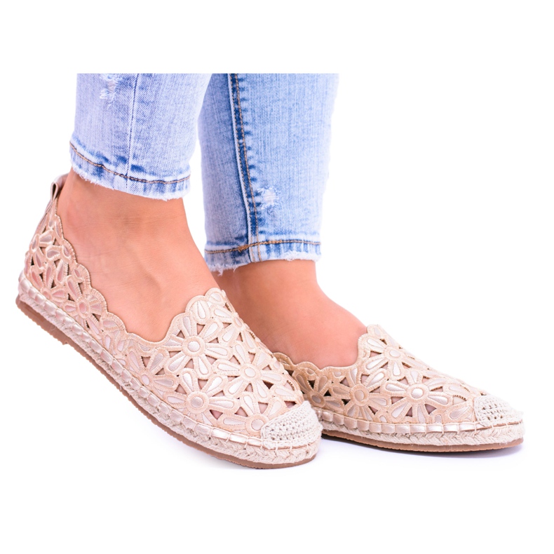 Lu Boo Ballerines Femme Espadrilles Dorées Macarena Flowers d'or