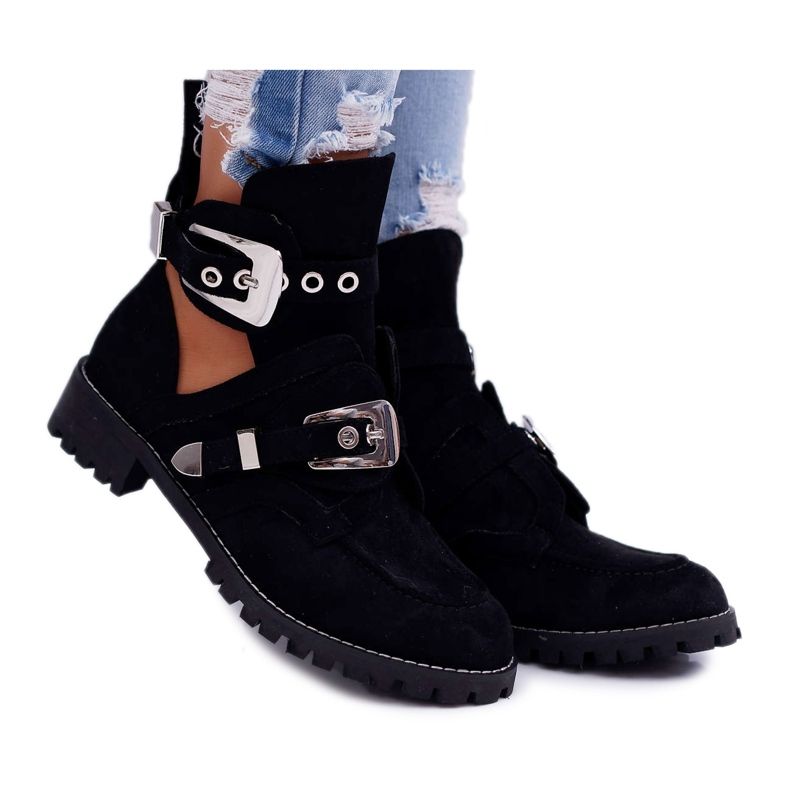 Lu Boo Bottes en daim noires découpées Rock Girl le noir