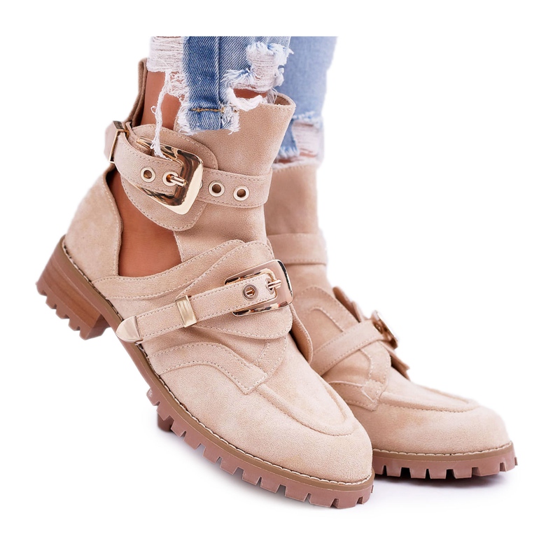 Lu Boo Bottines Découpées En Daim Beige Rock Girl