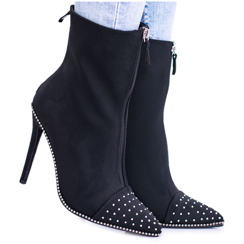 BUGO Bottes en daim noires sur un talon Regio le noir