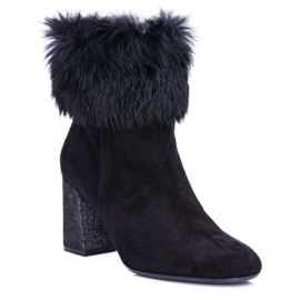 Bottes Femme Noires En Daim Avec Fourrure Laura Messi 1689