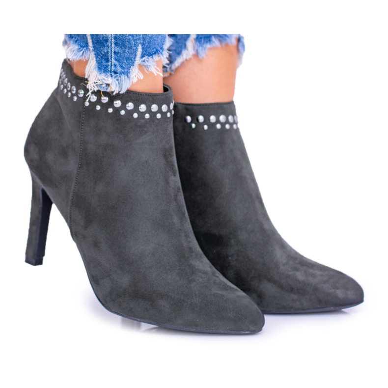Vinceza Bottines Olive Femme à Talons Hauts Rivets Bemi vert