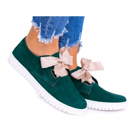 Butmil Baskets à boucle en cuir vert pour femmes