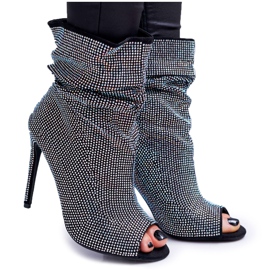 Bottes Pour Femmes À Talons Hauts Lu Boo Strass Bandes Noires