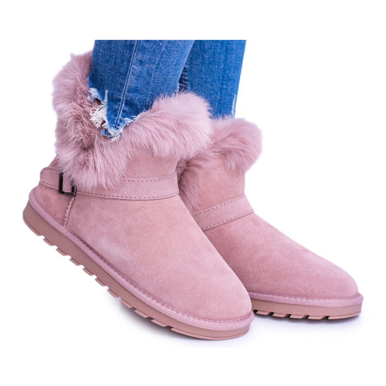 BUGO Bottes pour femmes en cuir rose Mukluki Bottes de neige avec fourrure arctique