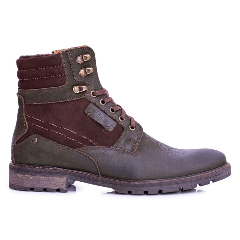 Bottes chaudes Neex en cuir olive pour hommes Grigor brun vert