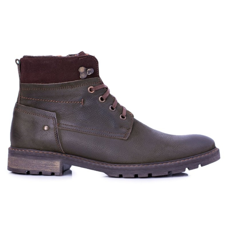 Bottes chaudes Neex en cuir olive pour hommes Kobe vert