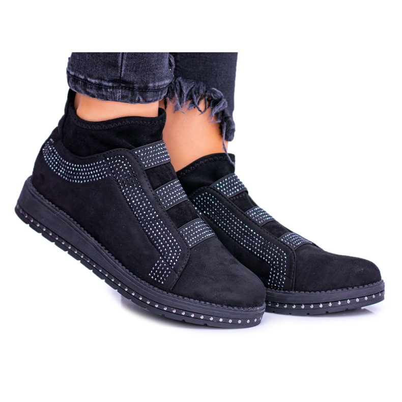 PS1 Chaussures de sport en daim noires pour femmes avec petite zircone cubique le noir