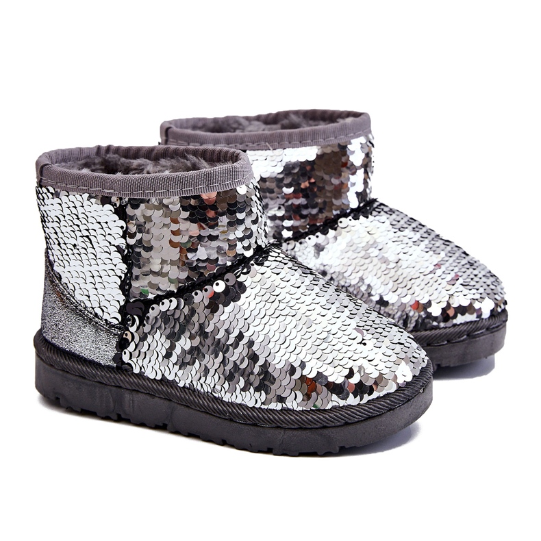 Bottes de neige argentées chaudes pour jeunes enfants Sequins Shard gris
