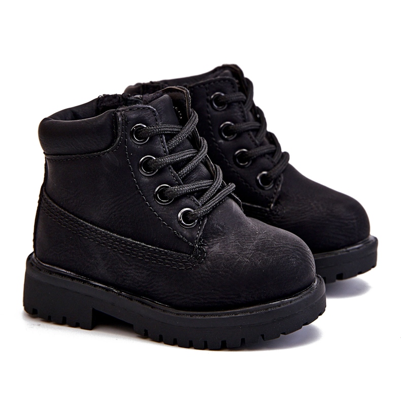 FRROCK Bottes de trappeur réchauffées noires pour enfants Dexter le noir le noir