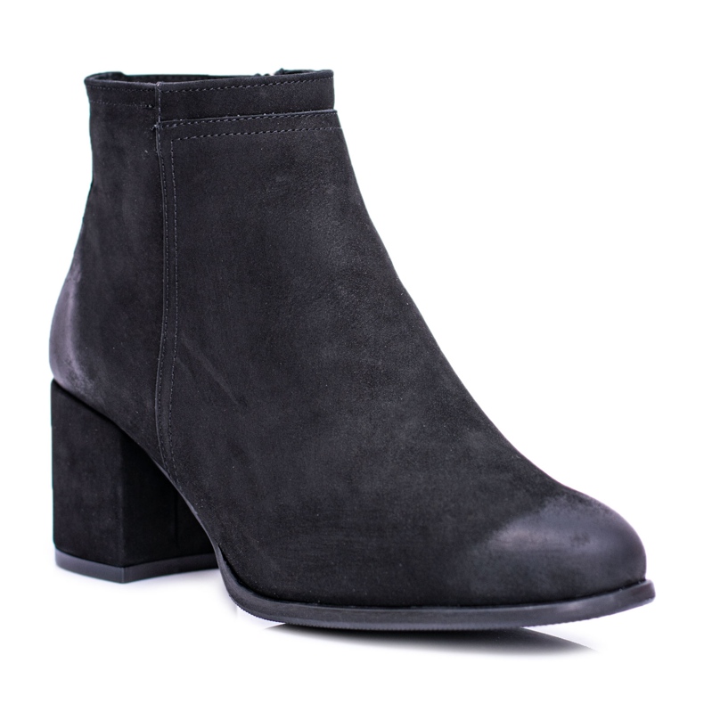 Bottes En Cuir Noires Pour Femmes Sur Un Talon Nicole le noir