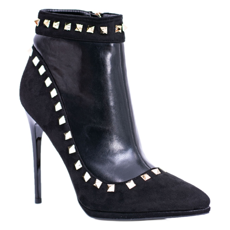 Bottes pour femmes à talons hauts et clous noirs en tilleul le noir