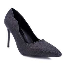 FB1 Escarpins à talons aiguilles noir pailleté Extrade pour femmes le noir