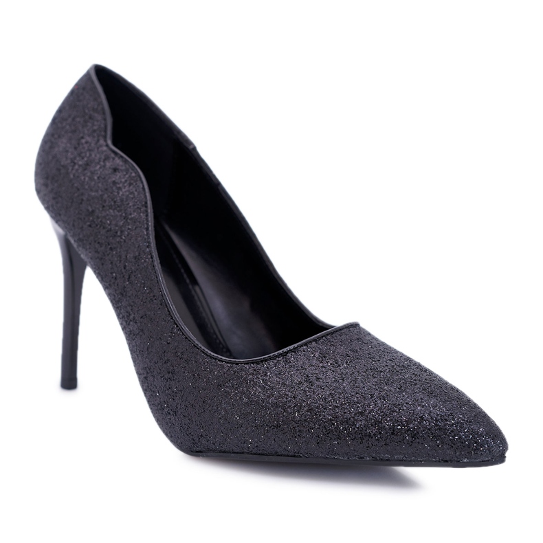 FB1 Escarpins à talons aiguilles noir pailleté Extrade pour femmes le noir
