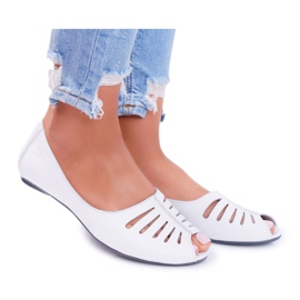 Ballerines pour femmes Maciejka en cuir à bout ouvert 03497-59 blanc