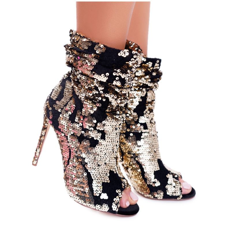 LU BOO Bottes Femme À Talon Haut Élégant Paillettes Doré Harley le noir jaune