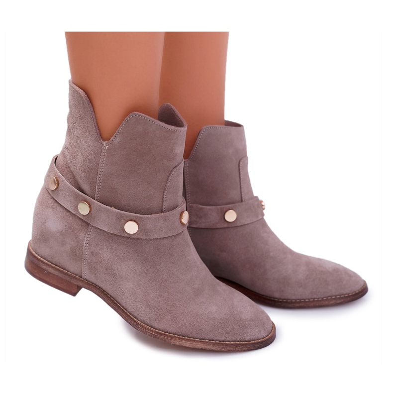 Bottines Plates Femme Laura Messi 1890 Cuir Daim Beige Darmah