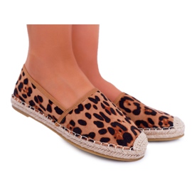NFR Espadrilles Femme Cuir Daim Léopard Jungle brun