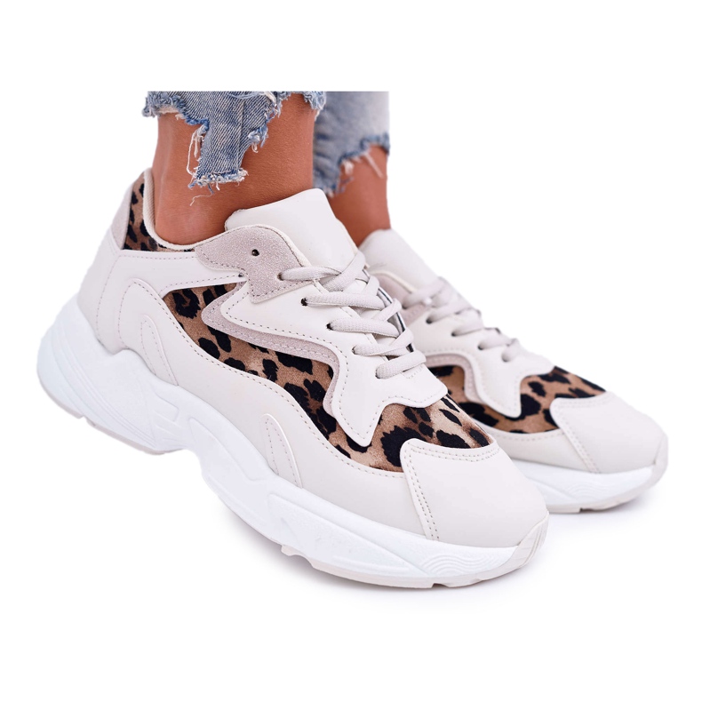 FJ1 Chaussures Sport Femme Beige Léopard Mezeno blanche brun