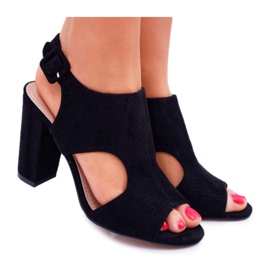 HAN Sandales À Talons Ouverts Pour Femmes En Daim Noir HiBaby le noir