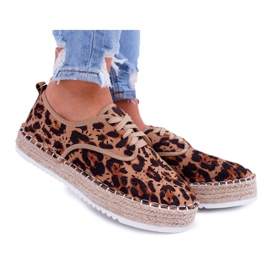 HAN Espadrilles Femme À Lacets En Daim Léopard MyShoes brun