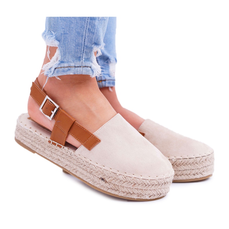 NFR Espadrilles Femme En Daim Sur Une Plateforme Parteno Beige
