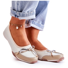 EVE Ballerines Femme Ajourées Blanches Et Beiges En Cuir Erdola brun