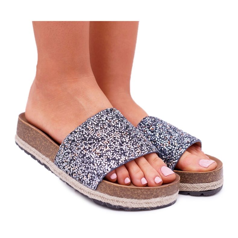 S.Barski Pantoufles pour femmes élégantes semelle épaisse en jersey bleu S.Barski Pantoufles pour femmes élégantes semelle épaisse en jersey bleu