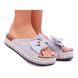 Chaussons Femme Nœud Semelle Épaisse Gris Milady Chaussons Femme Nœud Semelle Épaisse Gris Milady