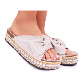 Chaussons Femme Semelle Épaisse À Nœuds Beige Milady
