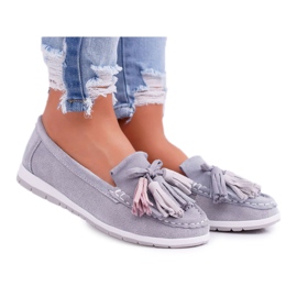 EVE Mocassins Femme, Cuir Suédé à Franges, Batist Gris