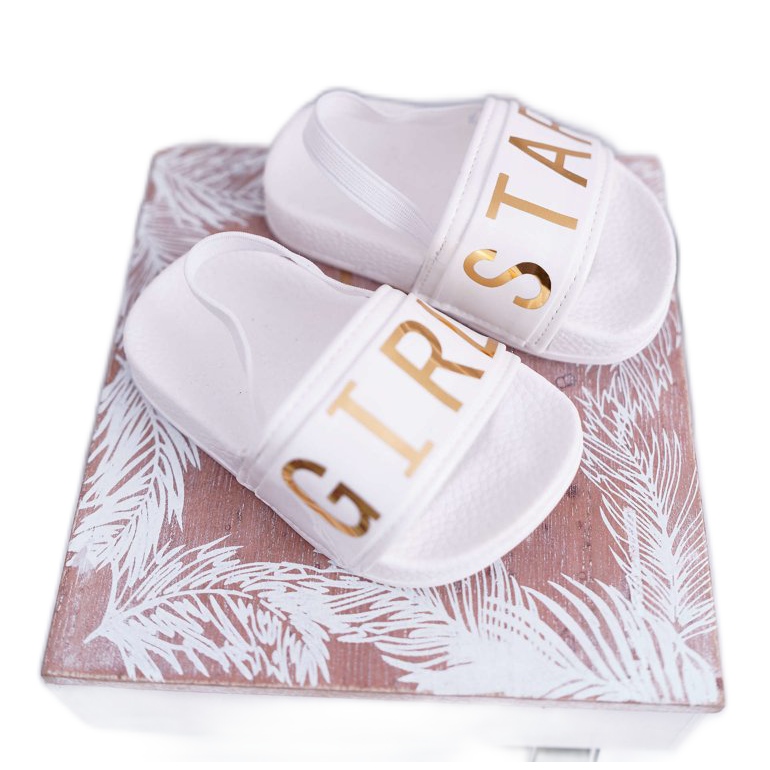 FRROCK Chaussons Fille Enfant Lettrage Doré Fille Etoile Blanc Bambi blanche