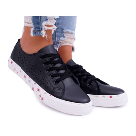 EVE Sneakers Femme Avec Fleurs Ajourées Noires Loriann