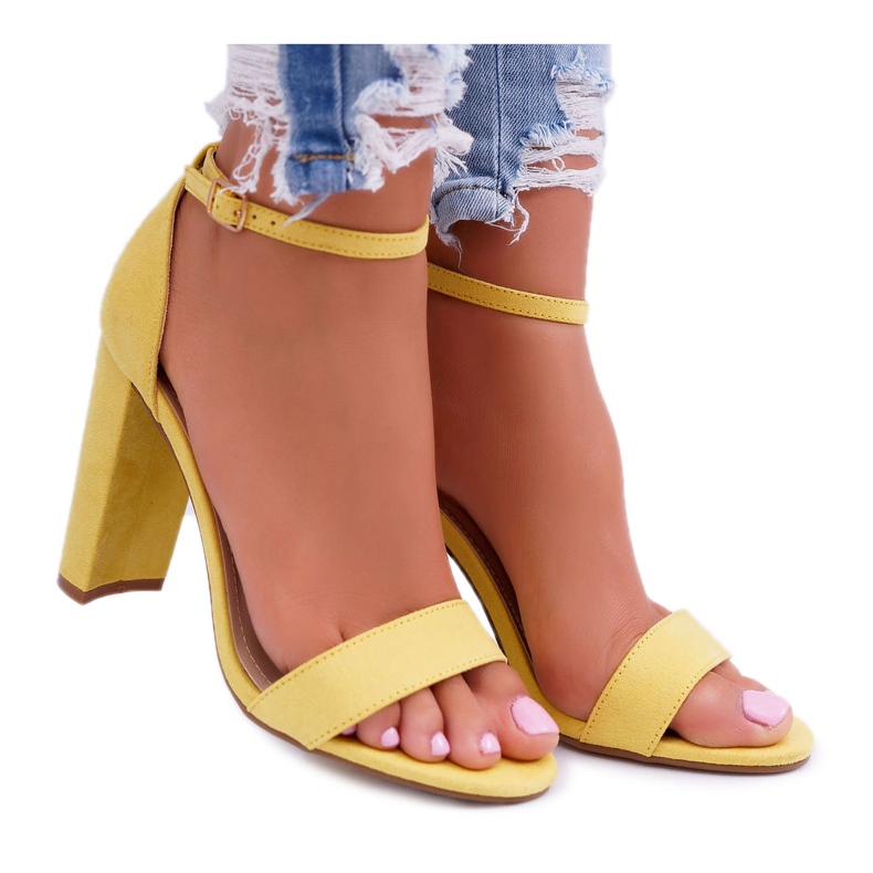 ADY Sandales À Talons Femme Daim Jaune Anastasie