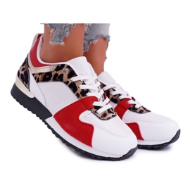 FRJ Chaussures de Sport Femme Maille Daim Léopard Merido blanc rouge