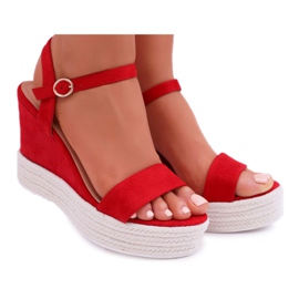 BUGO Sandales compensées pour femmes Lin Rouge Liviana BUGO Sandales compensées pour femmes Lin Rouge Liviana
