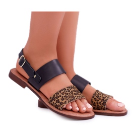 Sandales Femme Maciejka Cuir Léopard Noir IT001-03 / 00-0 le noir