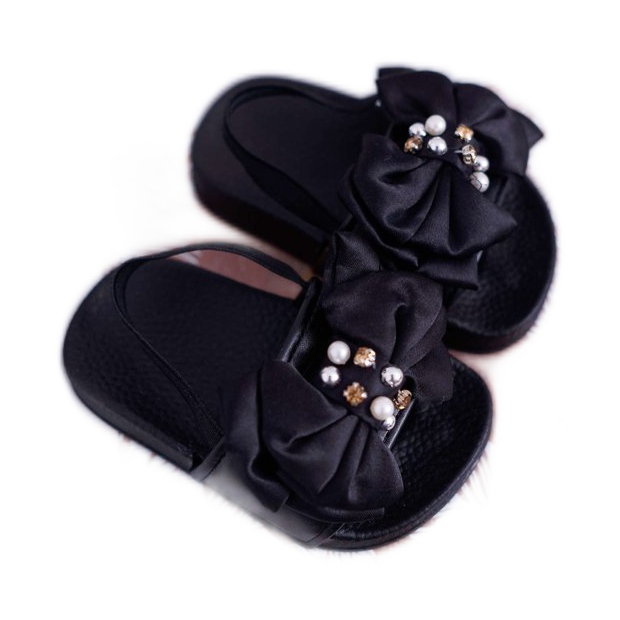 FRROCK Claquettes Enfant Fille Nœud Perle Noir Senari
